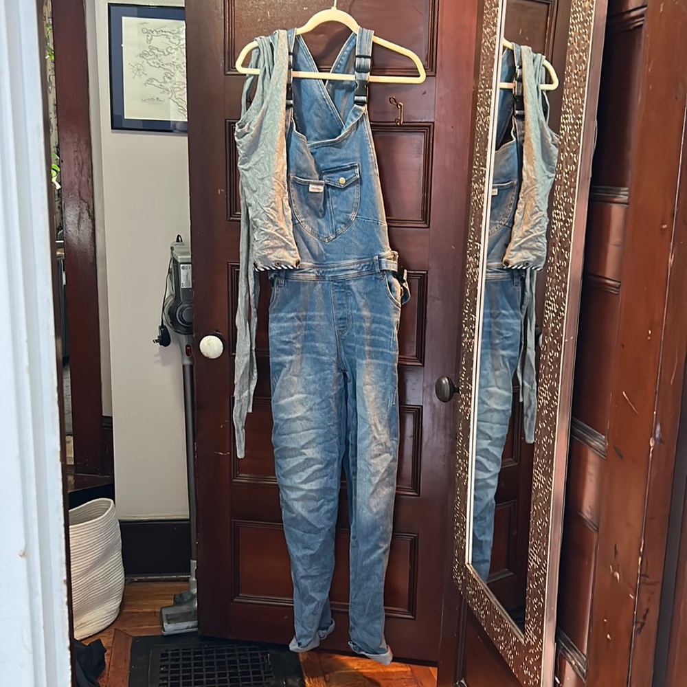 Mumsie maternity and baby wearing overalls